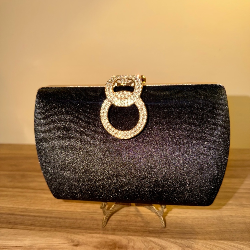 BNIP Classy Black Velvet and crystal evening clutch